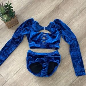 Blue Velvet Long Sleeve Crop Top and Shorts Set
